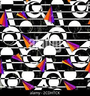 motif abstrait sans couture, avec cercles, ornement, coups et éclaboussures, noir et blanc Illustration de Vecteur