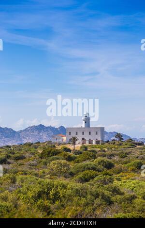 Italie, Sardaigne, Costa Smeralda, Porto Cervo, Capo Ferro, Phare de Capo Ferro Banque D'Images
