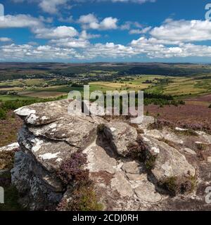 En été, vues sur les collines de Simonside, près de Rothbury, dans le parc national de Northumberland, Northumberland, Angleterre, Royaume-Uni Banque D'Images