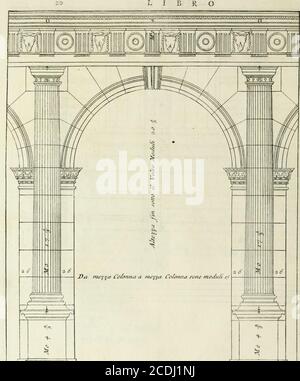 . I qvattro libri dell'Architettvra di Andrea Palladio : ne' quali, dopo un breue trattato de' cinque ordini, et di quelli auertimenti, che sono piu requarii nel fabricare; si tratta delle case private, delle vie, de i ponti, delle piazze, de i' xispij et de temi. Banque D'Images