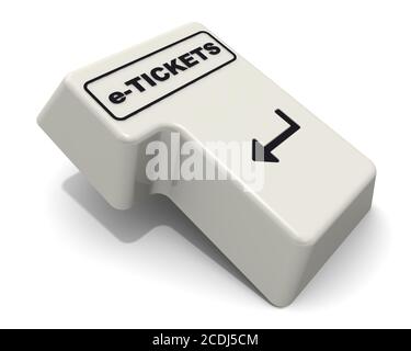 Ordinateur touche entrée avec mot e-TICKET noir. Illustration 3D Banque D'Images
