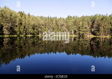 Lac Devil's près d'Aglona, Lettonie. Le lac, connu sous le nom de Velnezers en letton, est réputé pour ne tenir aucune vie. Banque D'Images