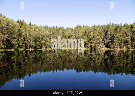 Lac Devil's près d'Aglona, Lettonie. Le lac, connu sous le nom de Velnezers en letton, est réputé pour ne tenir aucune vie. Banque D'Images