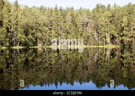 Lac Devil's près d'Aglona, Lettonie. Le lac, connu sous le nom de Velnezers en letton, est réputé pour ne tenir aucune vie. Banque D'Images