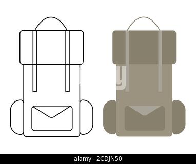 Icône sac à dos de randonnée. Contours et icônes colorées. Isolé sur fond blanc Illustration de Vecteur