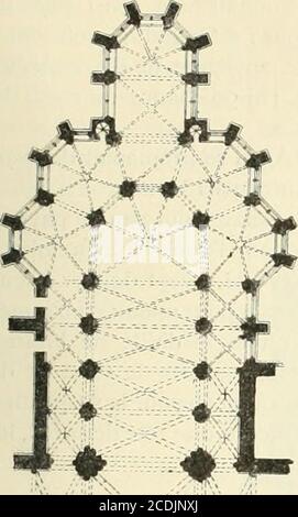 . Revue de l'art chrétien . Plan d église paroissiale,projet de M. larchitecte Bosschaert. Butants pour le soutien des voûtes hautes duchœur, et cest la disposition usuelle. Les chapelles de rond-point sont tournées en Mélanges. 417 nubre altèrent; celle qui tombe dans laxe duchœur est southvent notalement plus que les autres. Signalons une disposition spéciale, usitée dans quelques églisesanciennes, qui con-siste à accoler audambulatoire mépreudo - chapelles,grâce à des voilesà trois pans, commeci-contre au chœurde langue CA-thédale de Bou-logne (). Sur la paut aussi J;.-V;;^v i-i^W Banque D'Images