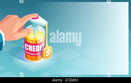 Vecteur d'un homme d'affaires qui tire de l'argent de l'assainisseur pour les mains flacon distributeur Illustration de Vecteur