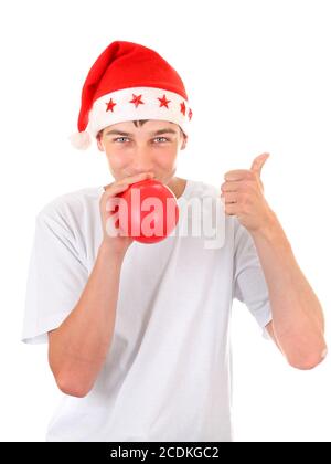 Teenager in Santa Hat Banque D'Images