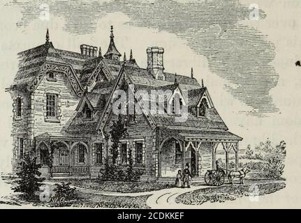 . Villas et cottages . Cted. Il y a une petite véranda donnant sur une entrée de jardin, qui a un dressing à proximité, et qui peut être atteint depuis le hall principal de l'escalier. Cuisine d'alarge et salle de lavage, avec un magasin-salle andpantry, compléter l'hébergement à cet étage. Le plan de chambre fournit cinq grandes chambres, une salle de bains, une salle de bains, et un placard de draps dans les 320 VILLAS ET COTTAGES. Corps principal de la maison, et trois chambres d'hôtes inférieures sont fournis dans l'aile. Le grenier peut contenir le nombre de chambres quitea, si nécessaire, mais il n'est pas pro-posé à l'heure actuelle pour terminer plus de o Banque D'Images