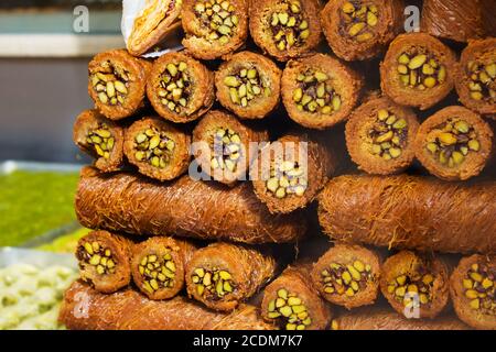 Baklava turque,également bien connu dans la région de Moyen-Orient, Close up. Banque D'Images