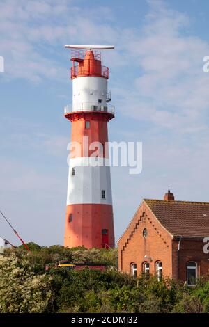 Petit phare, phare électrique, Borkum, île de Frise orientale, Frise orientale, Basse-Saxe, Allemagne Banque D'Images