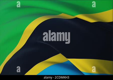 Drapeaux du monde - drapeau de la Tanzanie. Vue en gros plan, illustration 3D. Banque D'Images