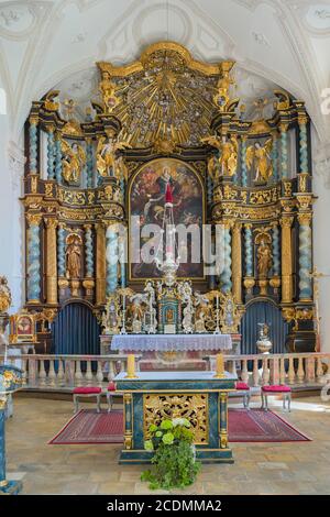 Haut autel, Église de pèlerinage de l'Assomption de la Vierge Marie, Hohenpeissenberg à Pfaffenwinkel, haute-Bavière, Bavière, Allemagne Banque D'Images