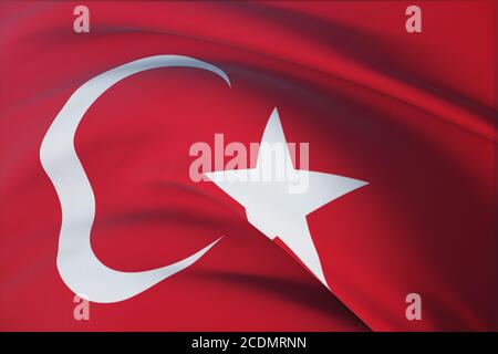 Drapeaux du monde - drapeau de la Turquie. Vue en gros plan, illustration 3D. Banque D'Images