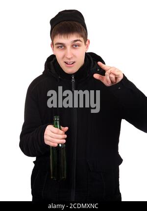 Adolescent avec une bière Banque D'Images