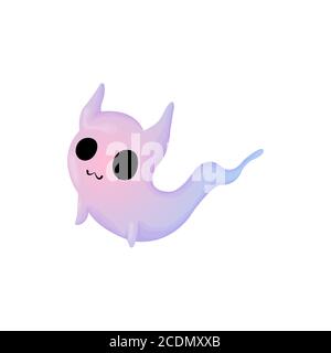 Illustration vectorielle amusante Halloween avec code art. Ghost Joli fantôme avec des oreilles de chat dans les couleurs pourpre et bleu. Isolé sur fond blanc. Illustration de Vecteur