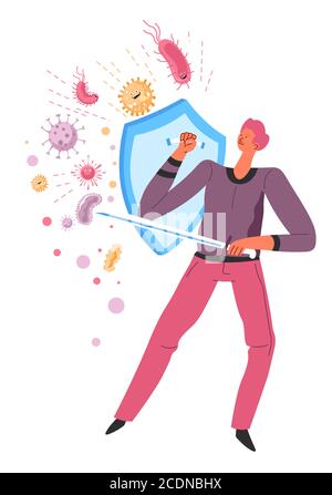 Renforcement du système immunitaire, protection contre les microbes et les bactéries Illustration de Vecteur