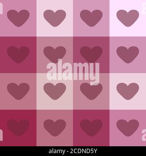 Coeurs rouges sur un fond à carreaux motif transparent vintage Banque D'Images