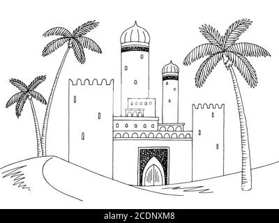 Castle Desert graphique noir blanc paysage dessin illustration vecteur Illustration de Vecteur