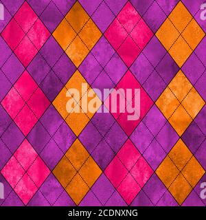 Motif écossais coloré sans coutures. Aquarelle fond de texture dessiné à la main. Aquarelle rose violet orange losange forme l'arrière-plan. Imprimer pour Banque D'Images