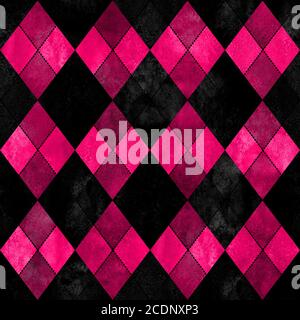 Motif écossais sans couture noir et rose. Aquarelle fond de texture dessiné à la main. Le losange aquarelle forme l'arrière-plan. Imprimé pour le motif en tissu, Banque D'Images