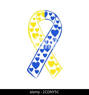 Journée mondiale de la trisomie du ruban bleu jaune Banque D'Images