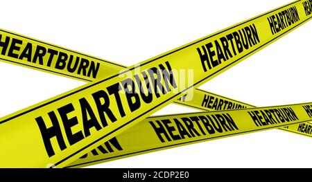Brûlures d'estomac. Bandes d'avertissement jaunes avec des mots noirs HEARTBURN. Isolé. Illustration 3D Banque D'Images