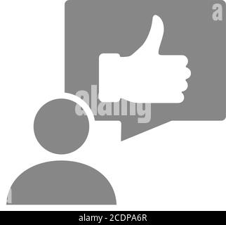 Humaine avec le pouce vers le haut dans la bulle de la parole icône grise. Comme, le feedback de l'utilisateur, le symbole de commentaire Illustration de Vecteur
