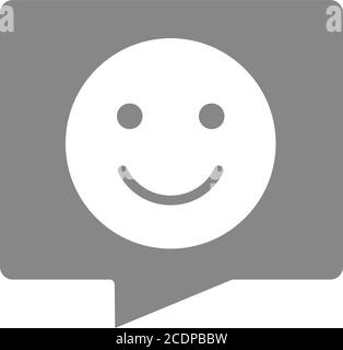 Bulle vocale avec une icône grise pour le visage souriant heureux. Symbole de chat, beau discours, signe de feedback positif Illustration de Vecteur
