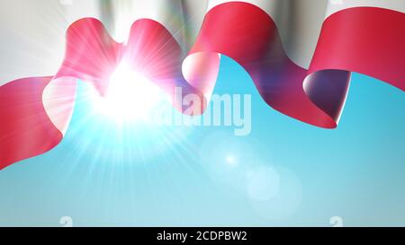 Le soleil brille à travers le drapeau de la Pologne. Drapeau polonais sur le ciel bleu pour le design de la bannière. Modèle et motif patriotiques festifs. Polonais Banque D'Images