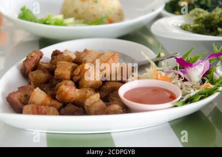 Flanc de porc frit Banque D'Images