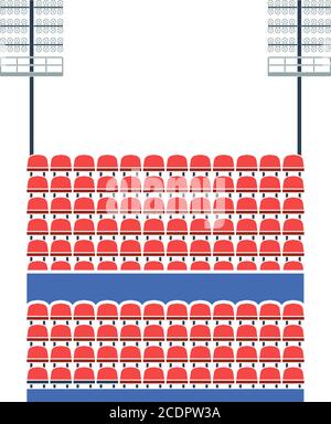 Stade Tribune avec sièges et icône mât léger. Conception couleur plate. Illustration vectorielle. Illustration de Vecteur