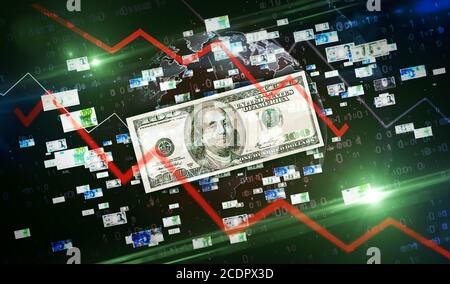 Dollar, euro, yen et Franc suisse illustrations 3d. Résumé concept de fond de banque, argent, finances, trésorerie, économie mondiale, affaires, c Banque D'Images