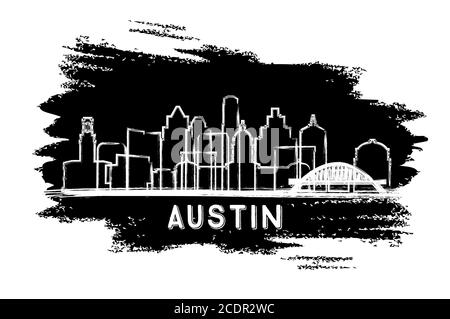 Austin Texas City Skyline Silhouette. Esquisse dessinée à la main. Concept de voyage d'affaires et de tourisme avec architecture historique. Illustration vectorielle. Austin. Illustration de Vecteur