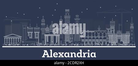 Outline Alexandria Egypte Skyline avec White Buildings. Illustration vectorielle. Voyages d'affaires et concept avec architecture historique. Alexandrie. Illustration de Vecteur