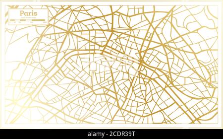 Paris France carte de la ville en style rétro en couleur dorée. Carte de contour. Illustration vectorielle. Illustration de Vecteur