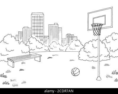 Street sport basket-ball graphique noir blanc ville paysage dessin illustration vecteur Illustration de Vecteur