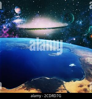 Planètes, étoiles et galaxies de l'espace montrant la beauté de l'exploration spatiale. Éléments fournis par la NASA . Banque D'Images