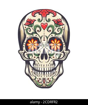 Crâne de sucre décoré au jour des morts (Dia de los Muertos) crâne de sucre, ou calavera. Illustration vectorielle Illustration de Vecteur