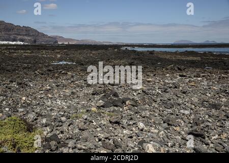 Plage avec pierres de lave à Orzola sur Lanzarote, îles Canaries, Espagne, Europe Banque D'Images