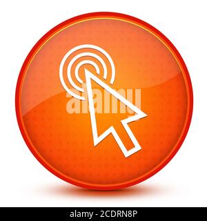 Cliquez sur l'icône du curseur isolée sur le bouton rond orange en forme d'étoile brillante illustration abstraite Banque D'Images