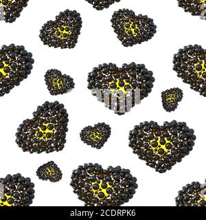 coeurs caviar noir brillant faits de sphères avec des réflexions isolées sur fond clair. Bonne couture d'illustration 3d pour la fête des femmes Banque D'Images