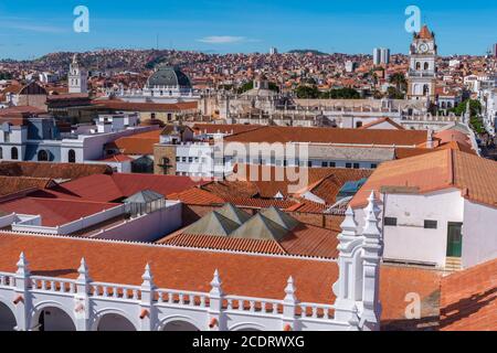 Panorama de la ville vu de l'église Iglesia de San Felipe Neri, sucre, capitale constitutionnelle de la Bolivie, département de Chuquisaca, Bolivie, Amérique latine Banque D'Images