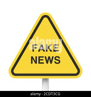 Panneau routier triangulaire jaune avec bordure noire et FAUX texte D'INFORMATION sur fond blanc pour représenter un avertissement à être au courant de la désinformation des médias sociaux Banque D'Images