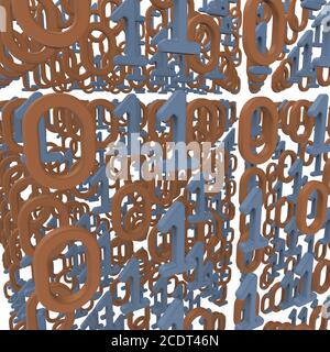 Matrice binaire de zéros bruns et bleus sur fond blanc pour représenter la complexité du modèle de données aléatoires mais avec une structure uniforme dans un monde numérique Banque D'Images