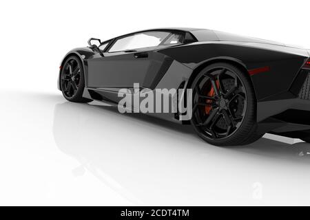 Voiture de sport rapide noire sur fond blanc studio. Brillant, neuf, luxueux. Banque D'Images