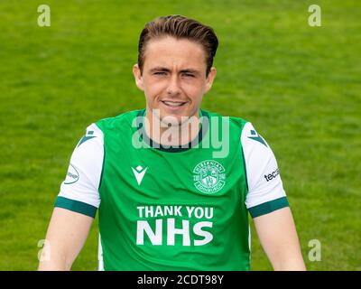 Scott Allan de Hibernian pendant la saison des tirs à la tête de l'équipe Hibernian 2020/21. Appel de presse Hibernian au Centre de formation Hibernian, secteur est, Ormiston, Tranent, Lothian est. Banque D'Images