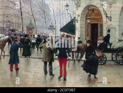 Beraud Jean - le Boulevard des Capucines devant le Théâtre Du Vaudeville - Ecole française - 19e siècle Banque D'Images