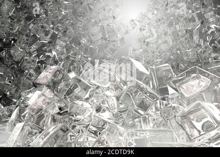 Illustration 3d des cubes de glace sur fond noir et gris Banque D'Images