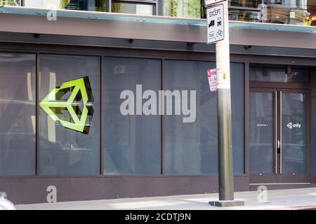 21 août 2019 San Francisco / CA / USA - le siège de Unity dans le district de SOMA; Unity Software Inc est un développeur danois-américain de logiciels de jeux vidéo Banque D'Images